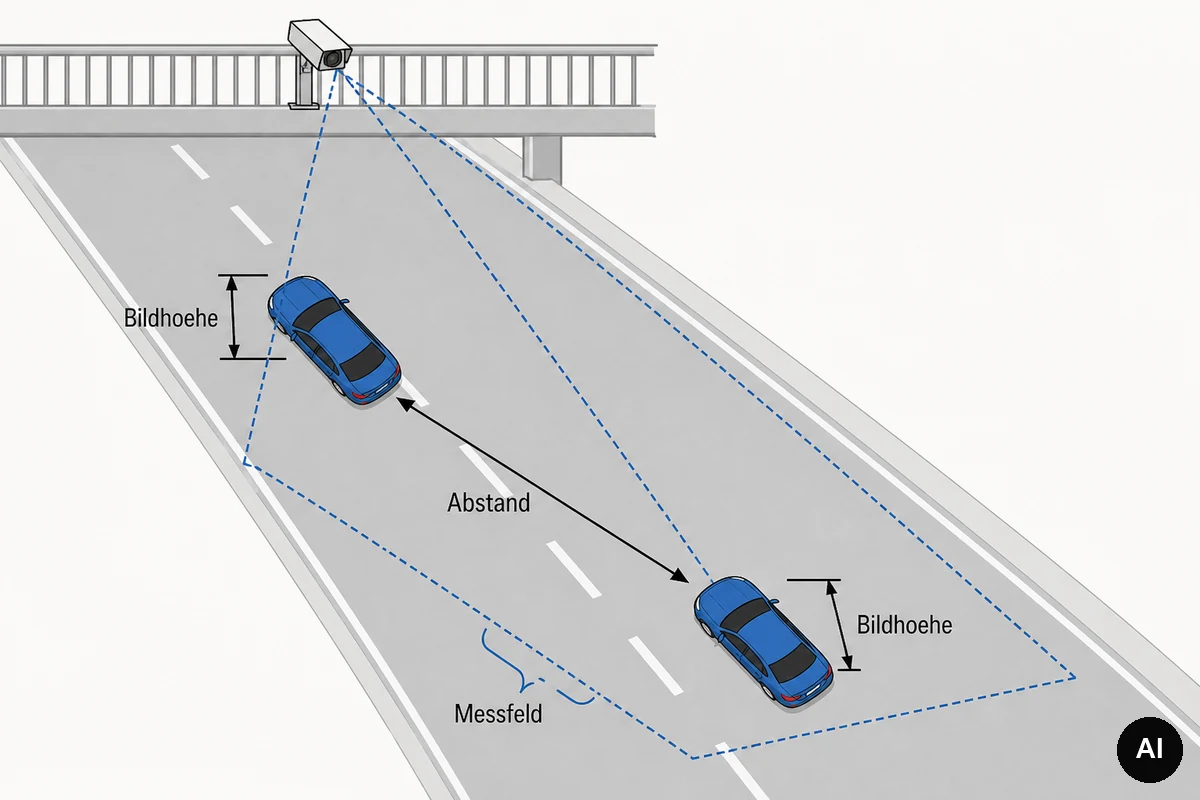 Schema zum Messprinzip einer ViDista-Nachfahrmessung
