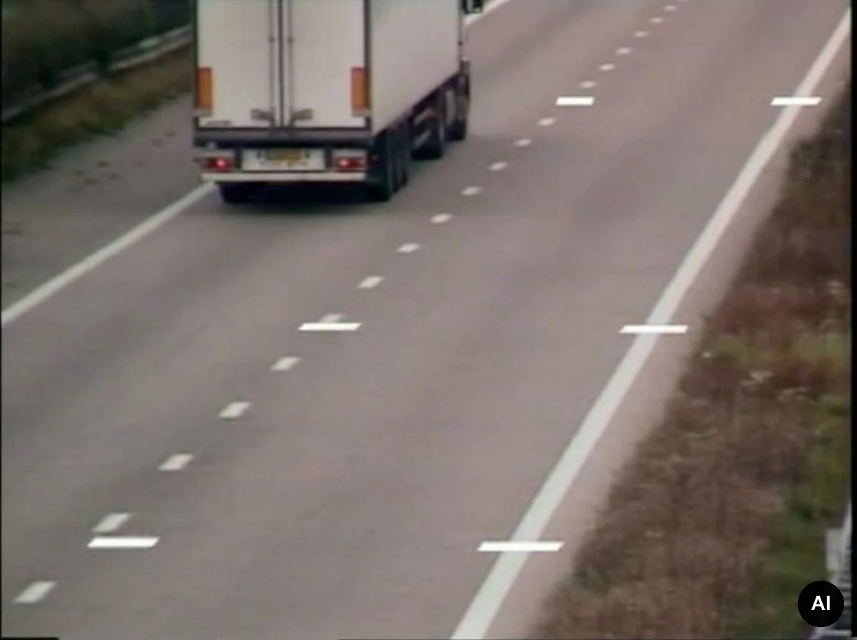VKS-Videobild mit Passpunkten auf der Fahrbahn und einem Lkw